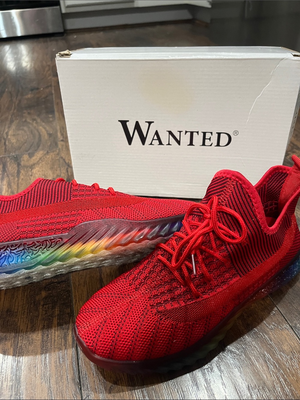 Wanted Red Sneakers with Rainbow Sole Womens Size 8 EUC‎